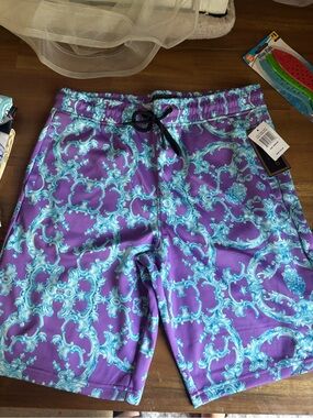 Men's Purple & Light Blue Patterned Swim Shorts